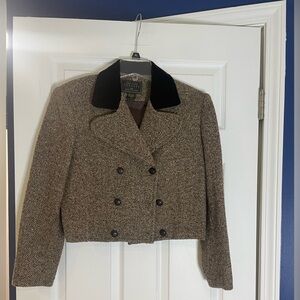 Express vintage cropped tweed, velvet collar blazer